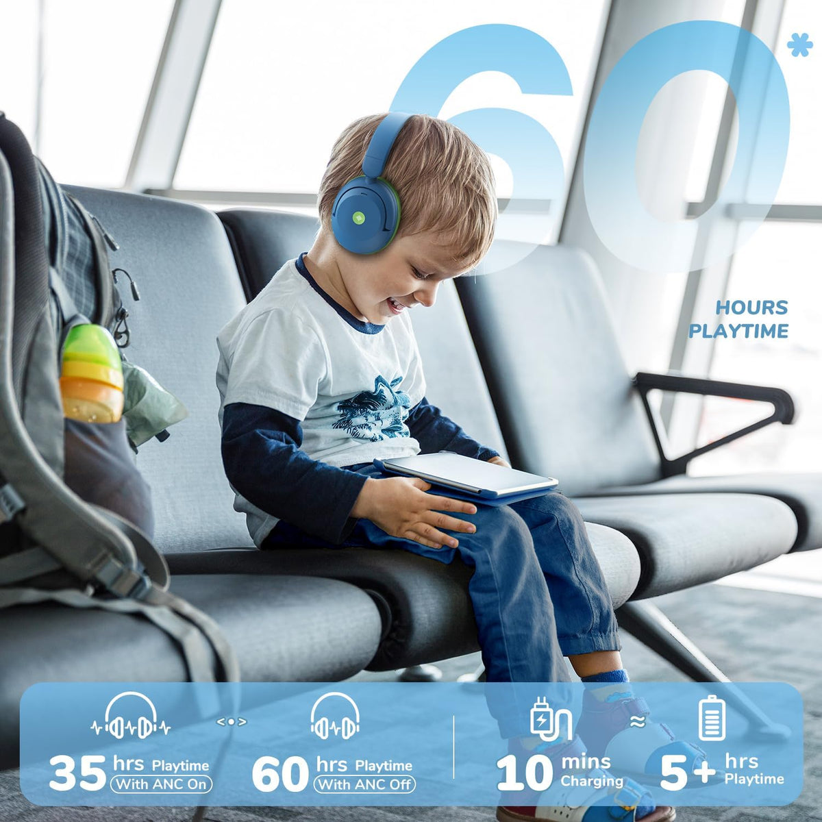 iClever Auriculares BTH20 con cancelación activa de ruido para niño...