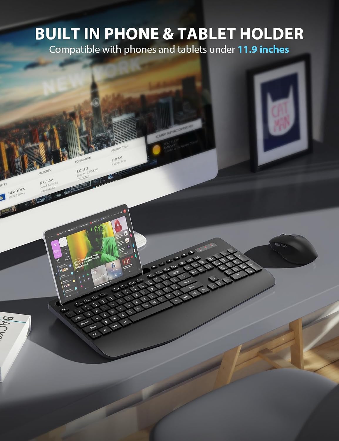 Combo de teclado y mouse inalámbricos, diseño ergonómico de tamaño...