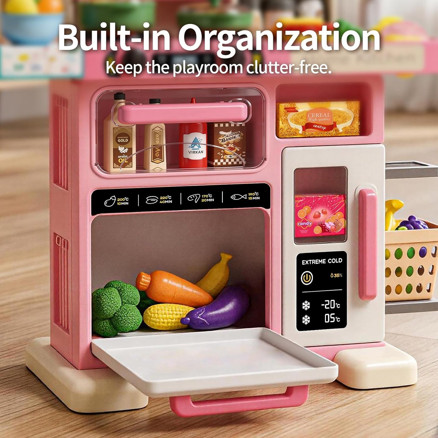 Juego de cocina para niños de 33.8 pulgadas con sonido y luz, estuf...