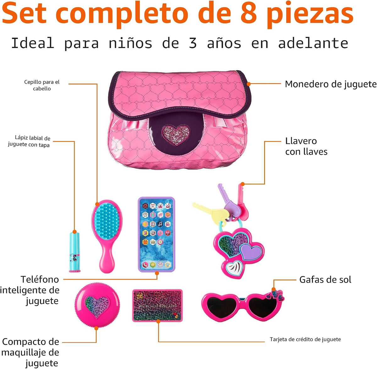Amazon Basics Juego de Bolso de Juguete de Simulación de 8 Piezas c...
