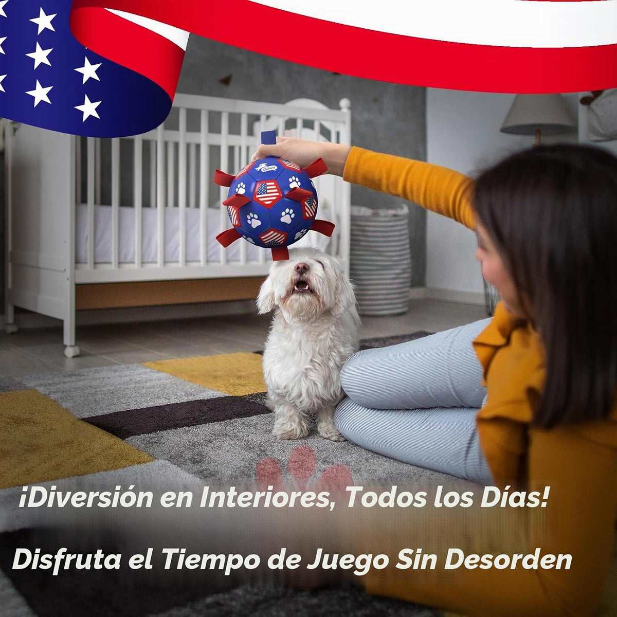 QDAN Juguetes para perros, pelota de fútbol con correas, bolas dura...