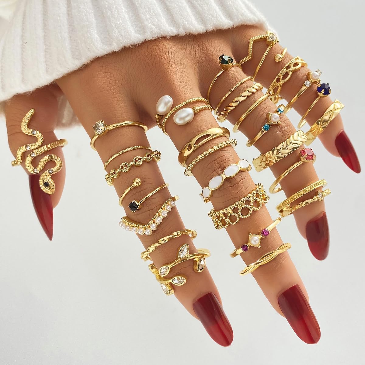 KISS WIFE Anillos apilables de oro para mujer, delicado juego de an...