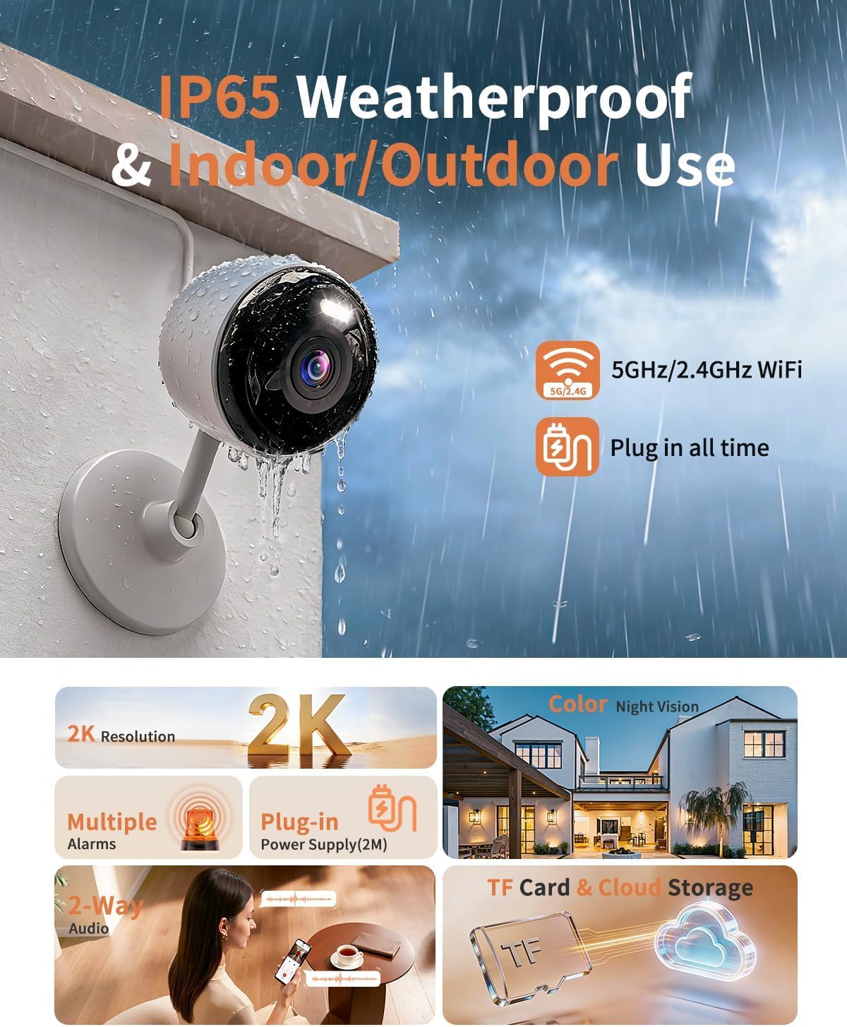 Cámaras 2K para seguridad del hogar, cámara de seguridad WiFi 5G y...