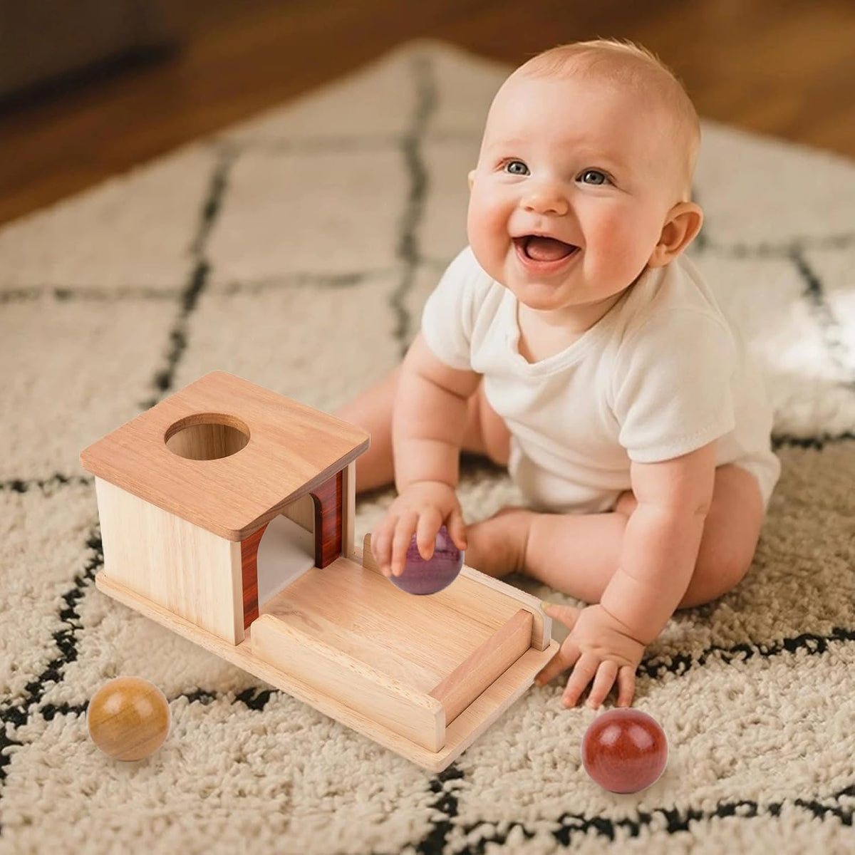 Adena Montessori Caja de permanencia de objetos, 3 bolas de madera,...