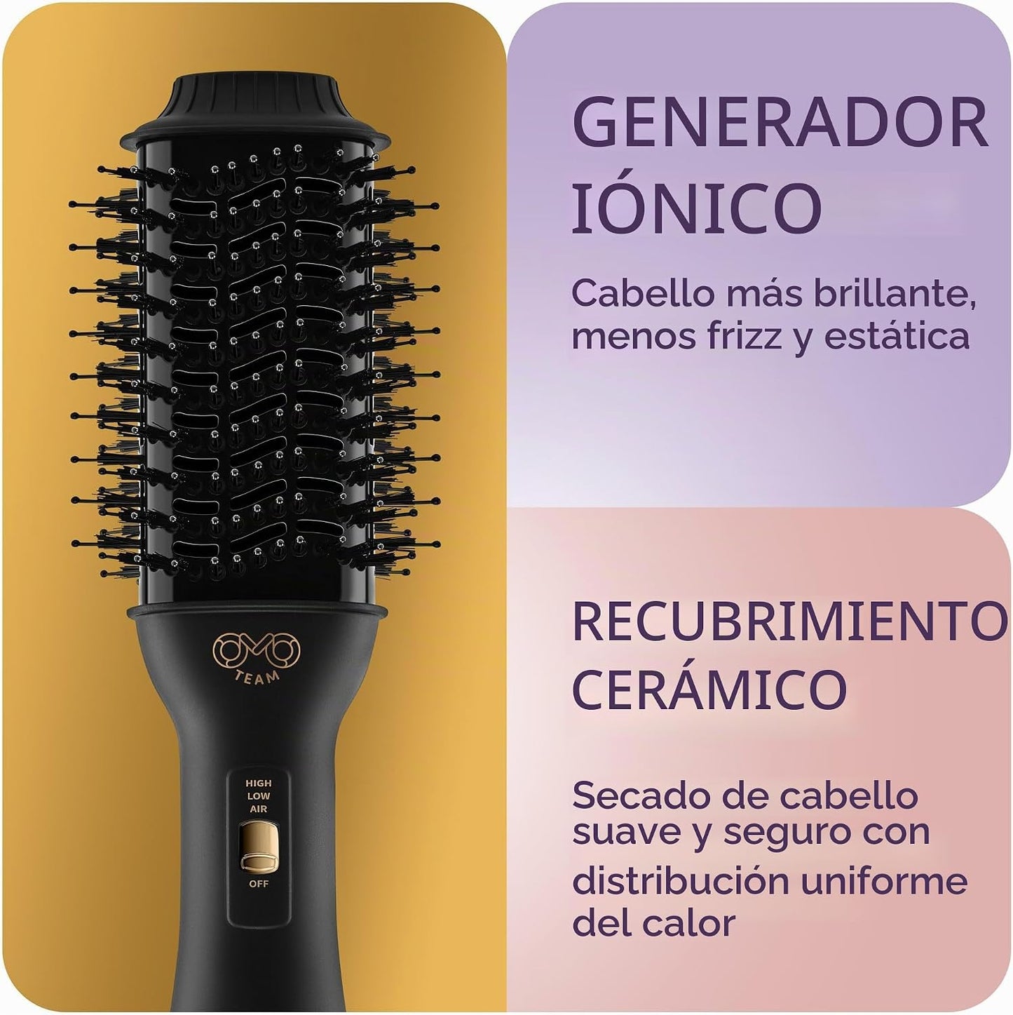Cepillo secador de pelo profesional, secador y voluminizador dorado...
