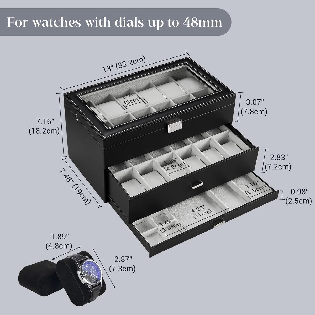 ProCase Caja de Reloj de 3 Capas con Tapa de Vidrio para Hombre, 24...