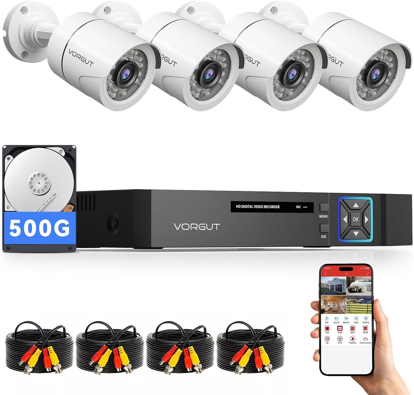 VORGUT Sistema de Cámara de Seguridad Cableada para Exteriores con...