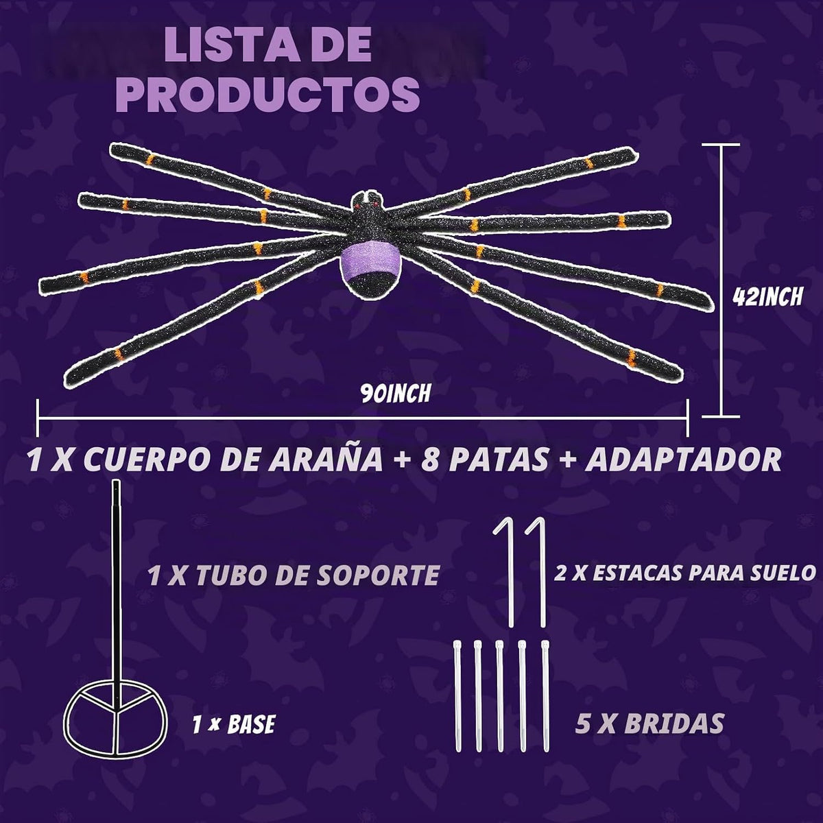 Araña gigante de 5.5 pies para decoración de Halloween con 100 luce...