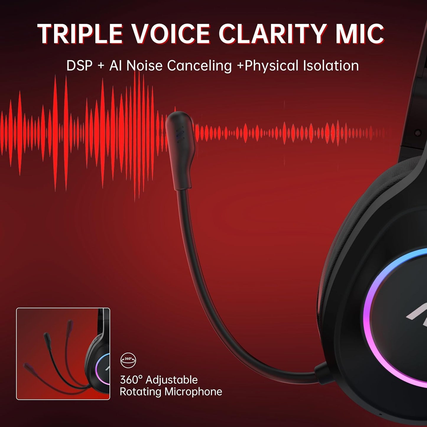 AOC Auriculares Bluetooth para juegos con micrófono para PC, PS5\/4...