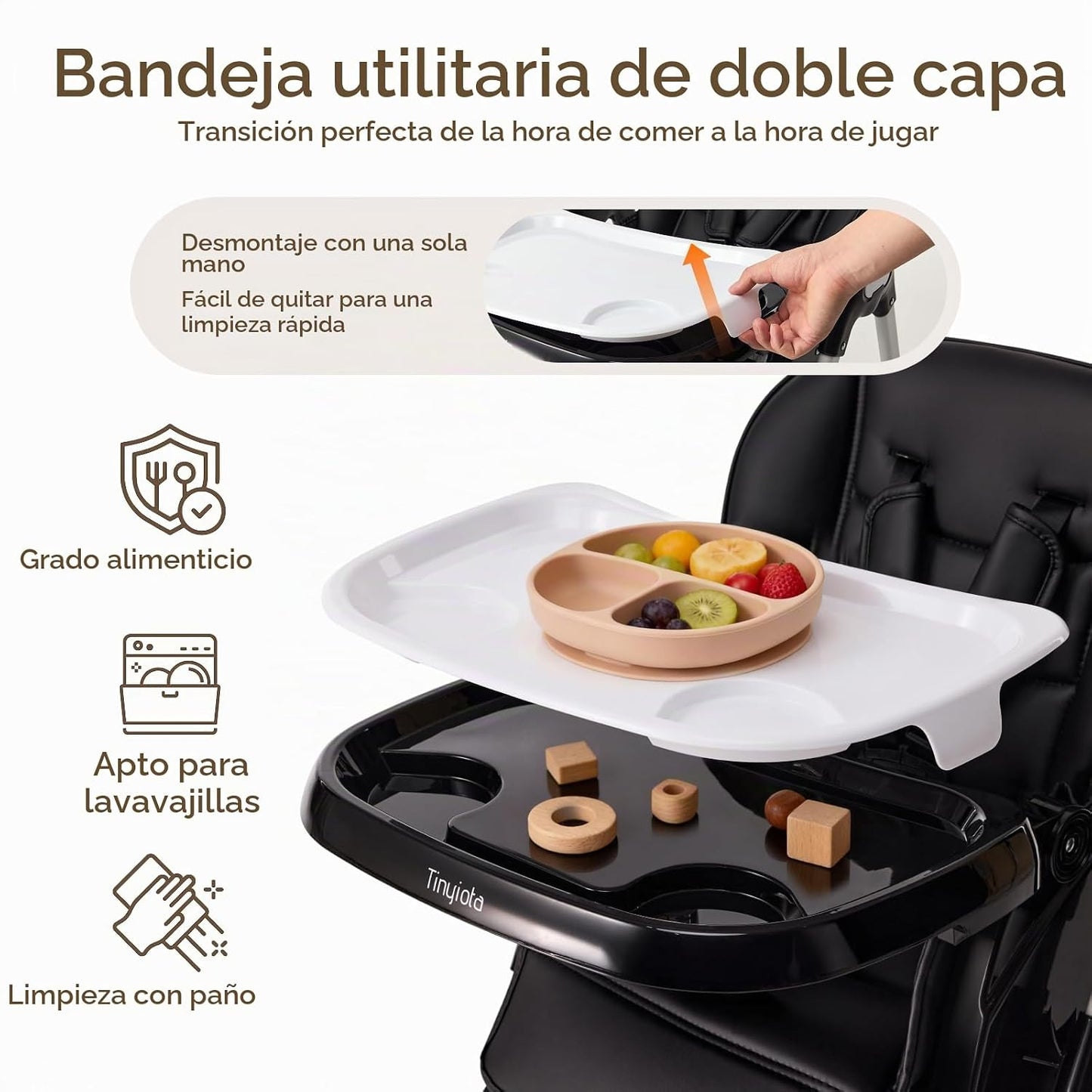 Tinyiota Silla alta 4 en 1 para bebés y niños pequeños con ruedas,...