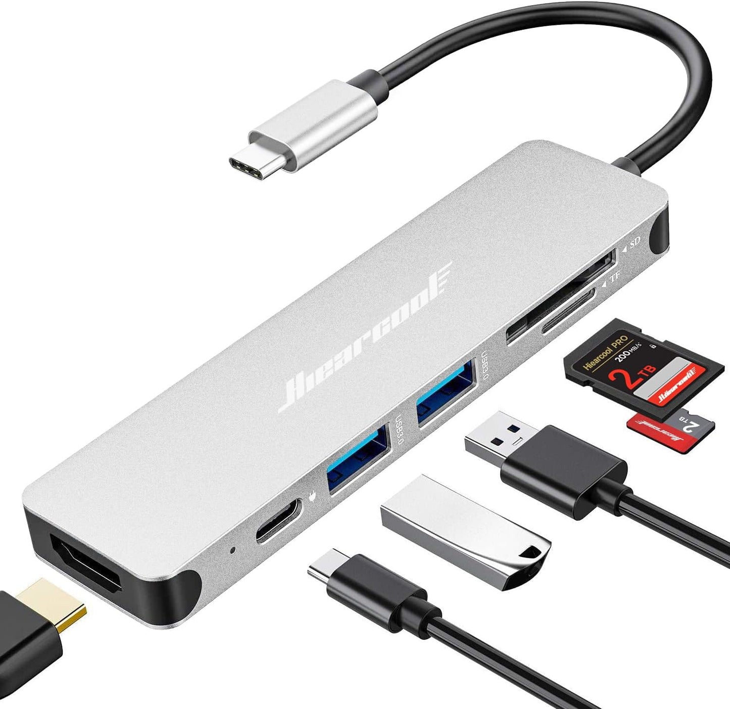 Hiearcool - Hub USB C 7 en 1, compatible con MacBook, color platead...