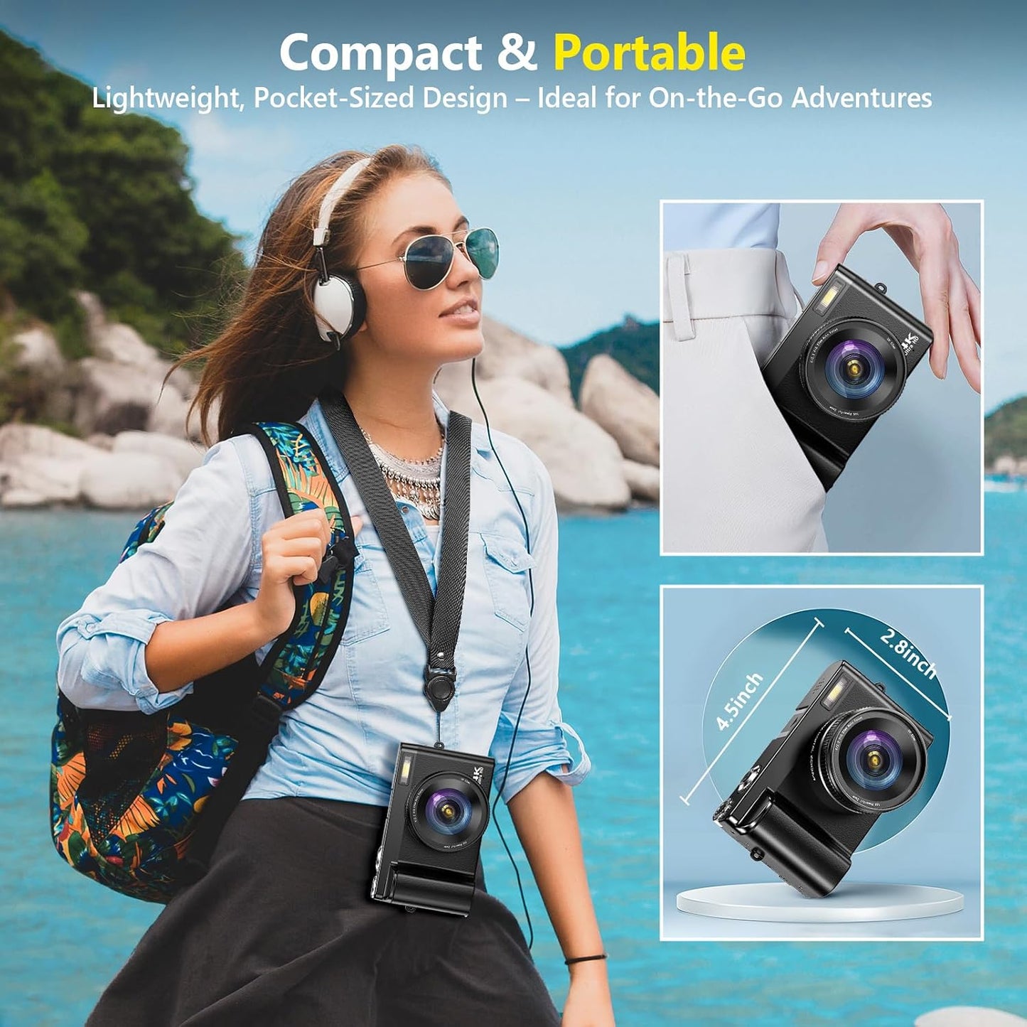 Cámara digital 4K para enfoque automático de fotografía, cámara de...