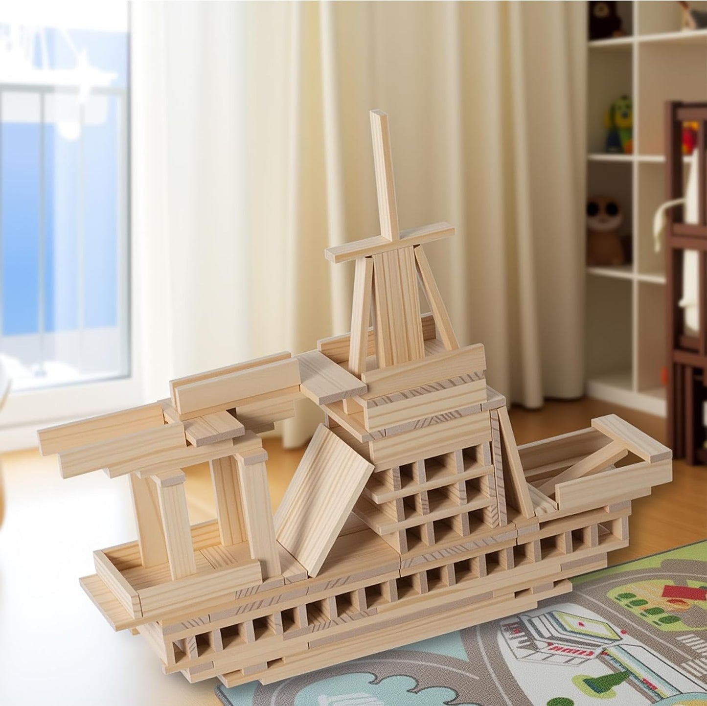 Juego de 300 tablones de construcción de madera natural prémium par...