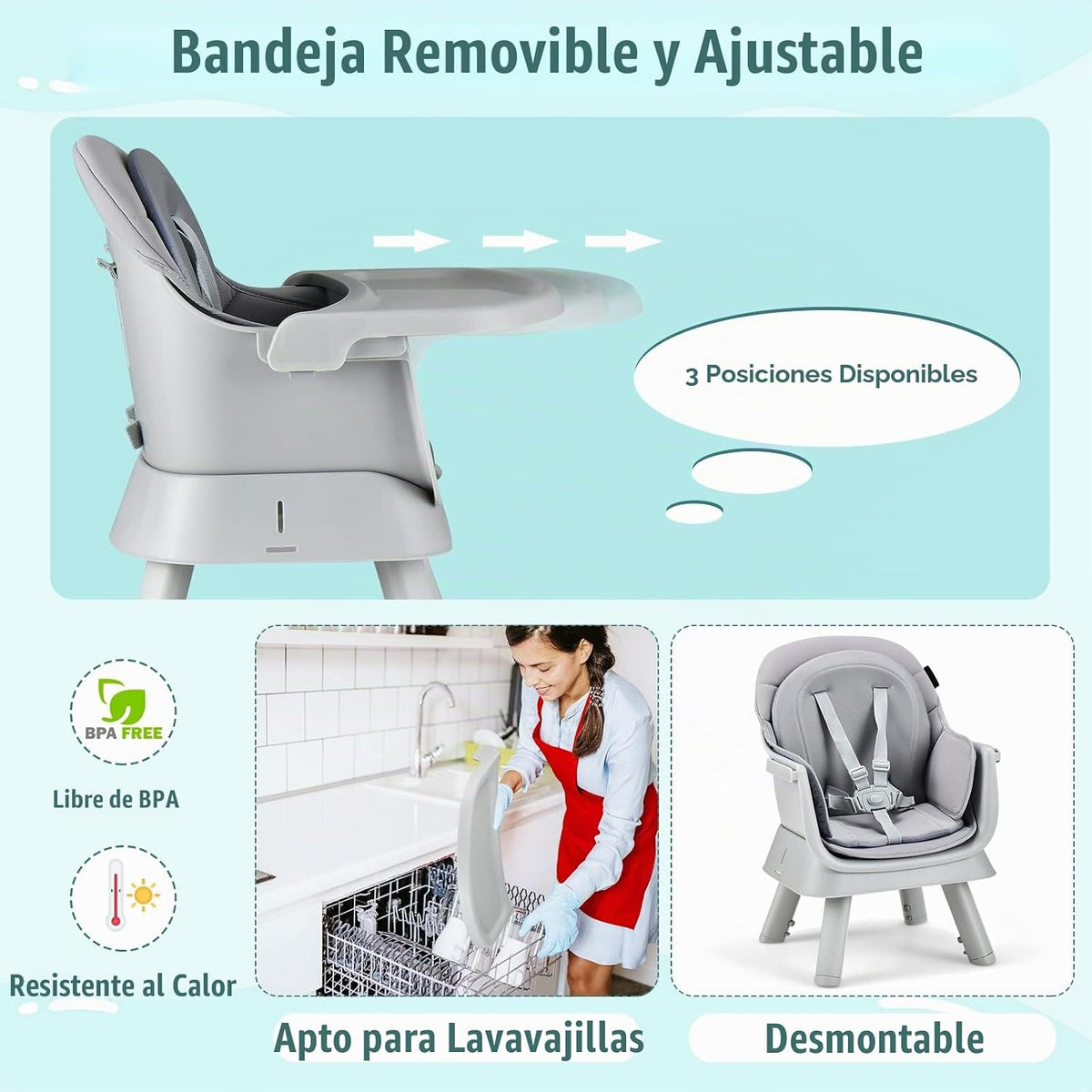 HONEY JOY Silla alta 8 en 1 para bebé, silla alta convertible para...