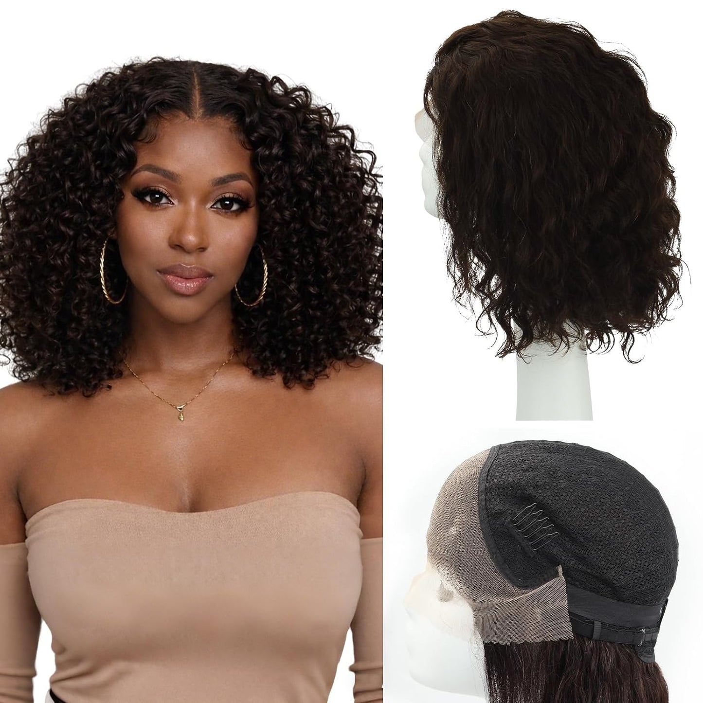 HappyNewHair Peluca de cabello humano ondulado natural de 13 x 4 HD...