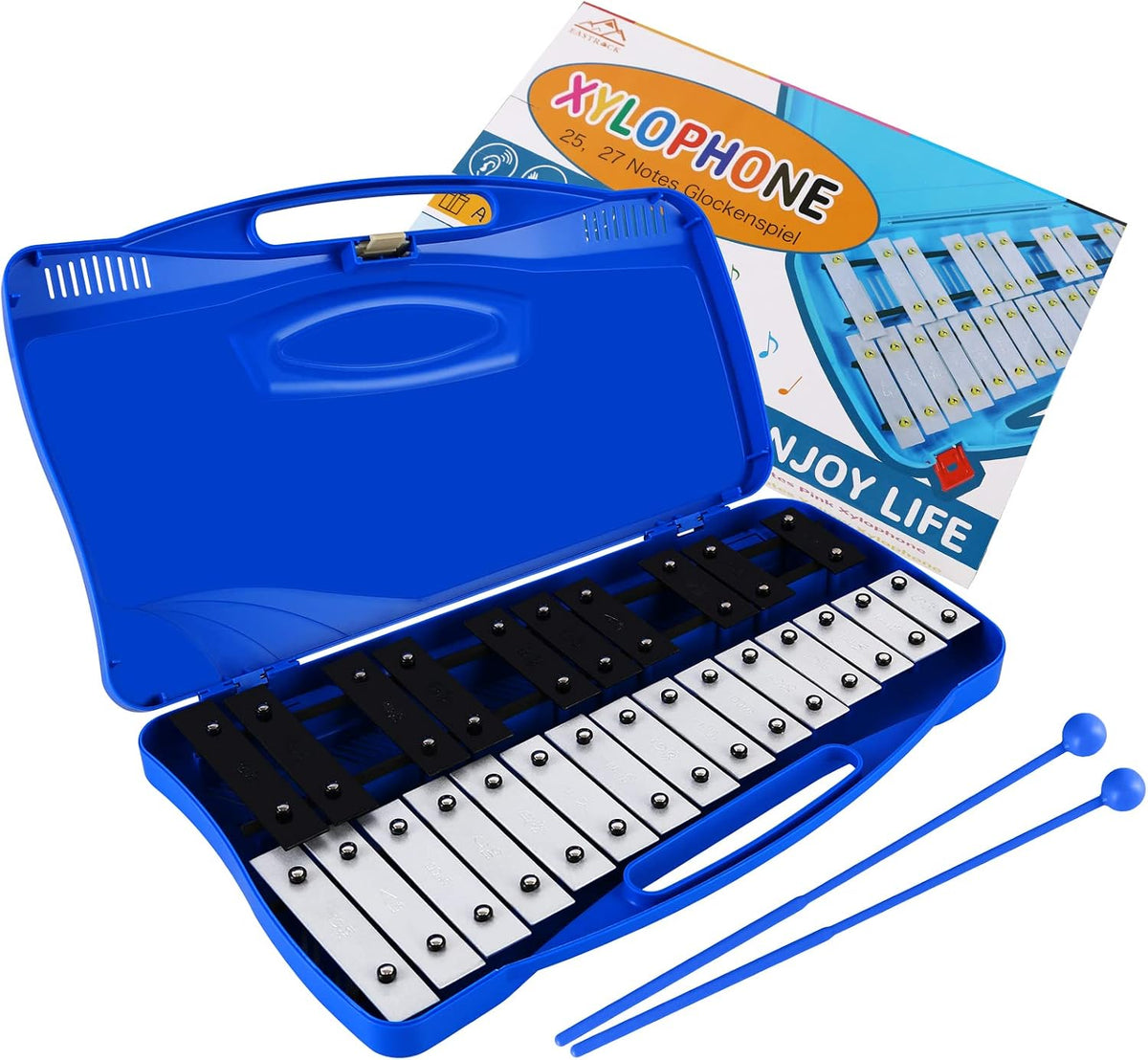 EASTROCK 25 Notas Xilófono Profesional Glockenspiel con Caja Azul O...