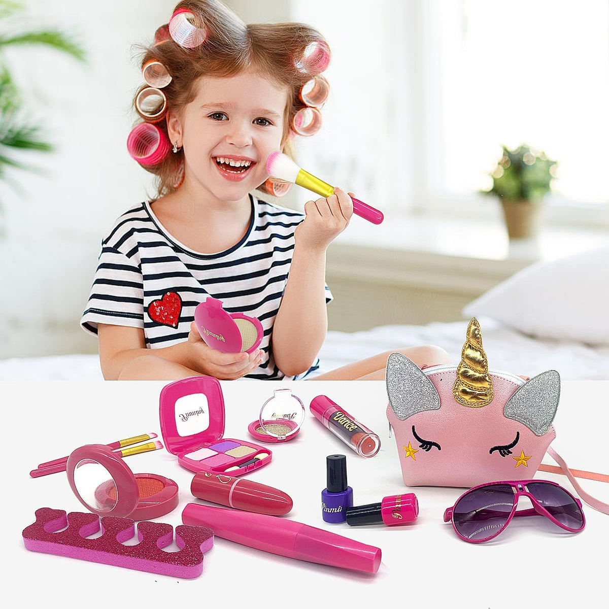 Kit de maquillaje de unicornio para niñas pequeñas, juego de maquil...