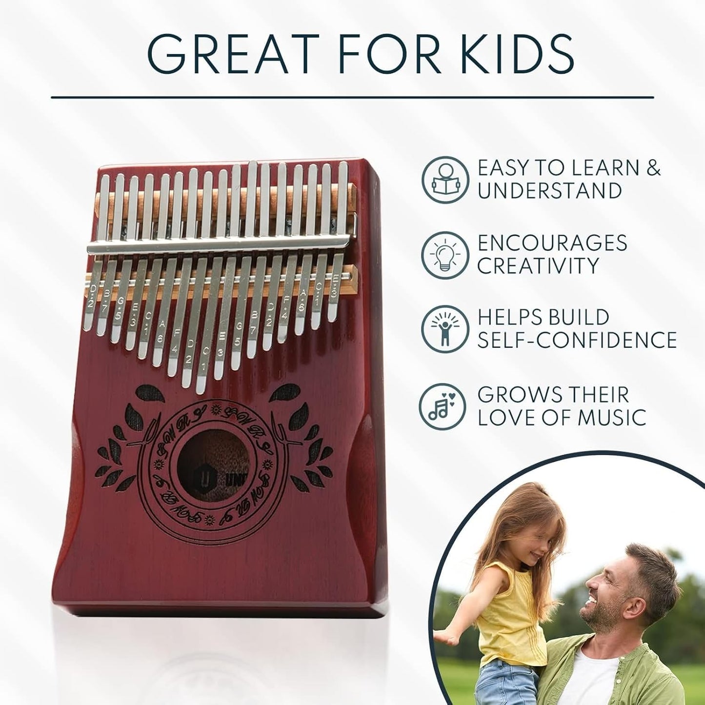 UNOKKI Piano de pulgar Kalimba de 17 teclas, relleno de calcetines...