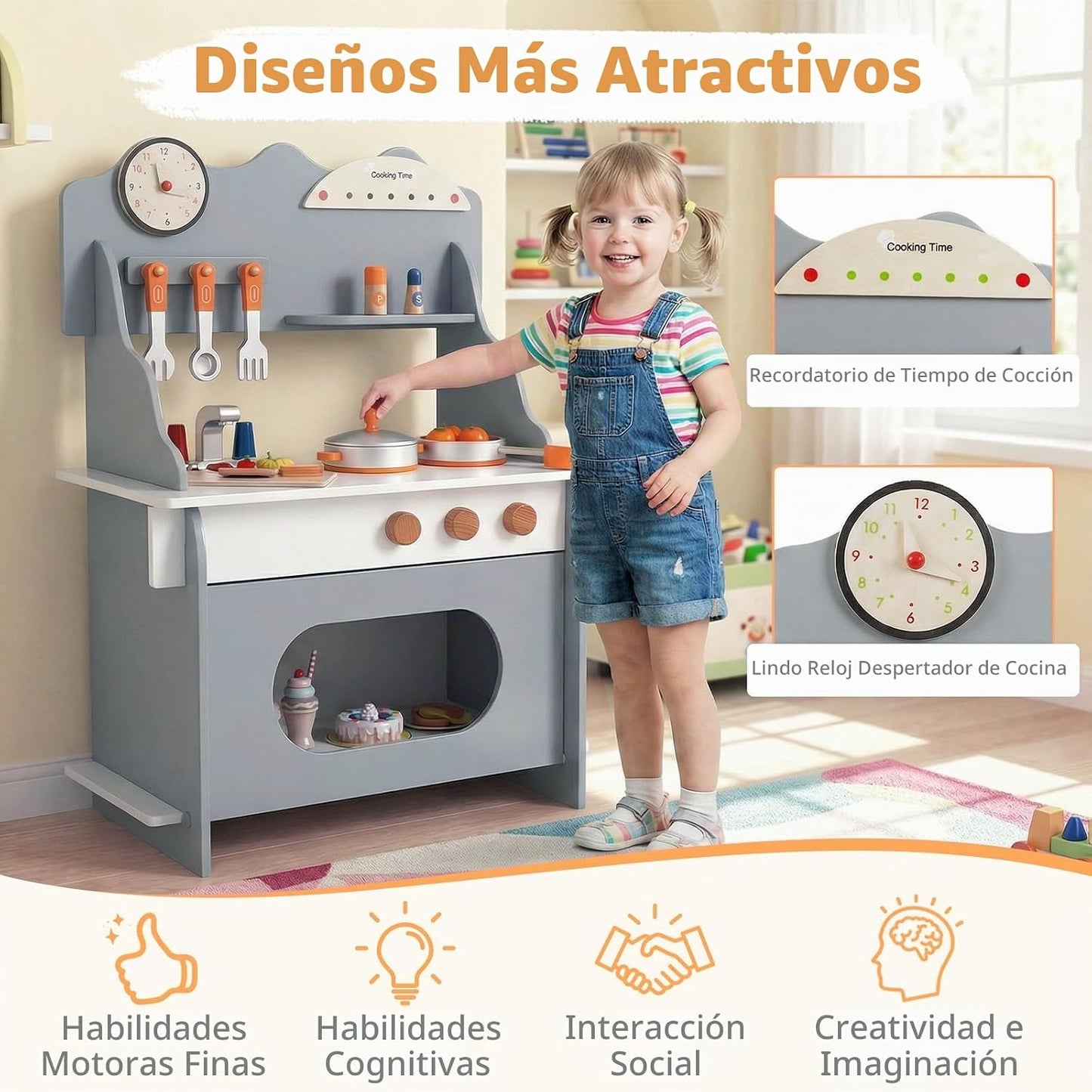 Costzon Juego de cocina para niños, juguete de madera con grifo de...