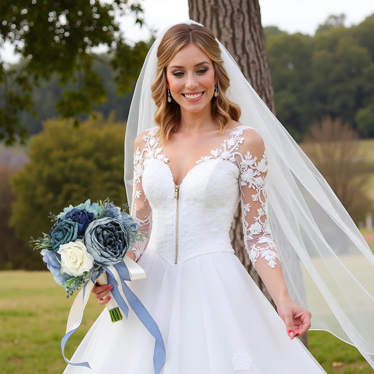 SEMONONIA Ramos de Boda para Novia y Dama de Honor de 21.6 cm de Ro...
