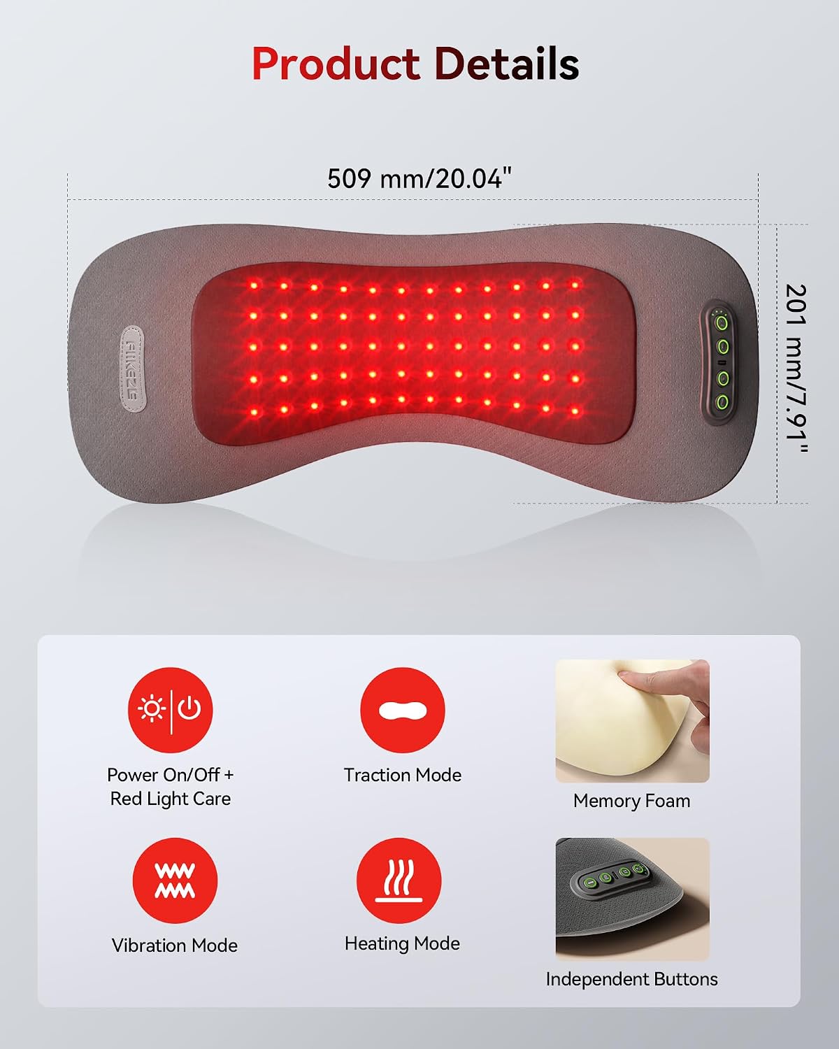 FliKEZE Masajeador lumbar 4 en 1 con luz roja 660\/850nm inalámbric...