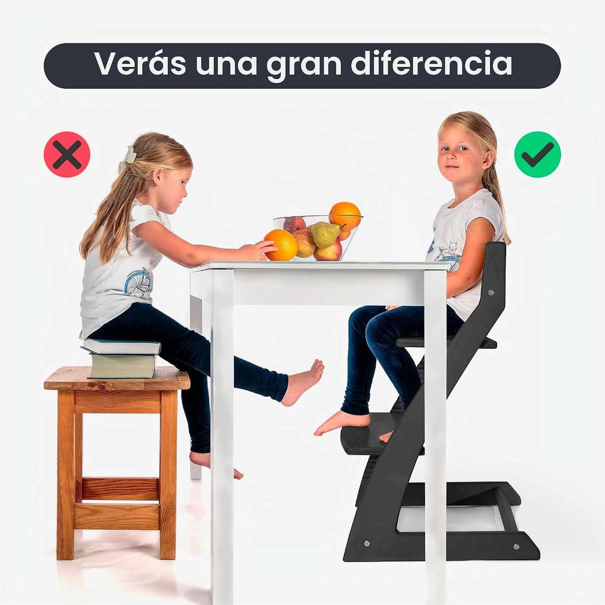 FORNEL Silla alta moderna de madera negra | La silla ajustable Grow...