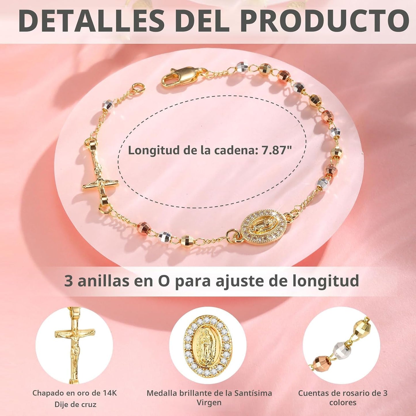 Regalos de crucifijo católico, pulsera de rosario para mujeres - ch...