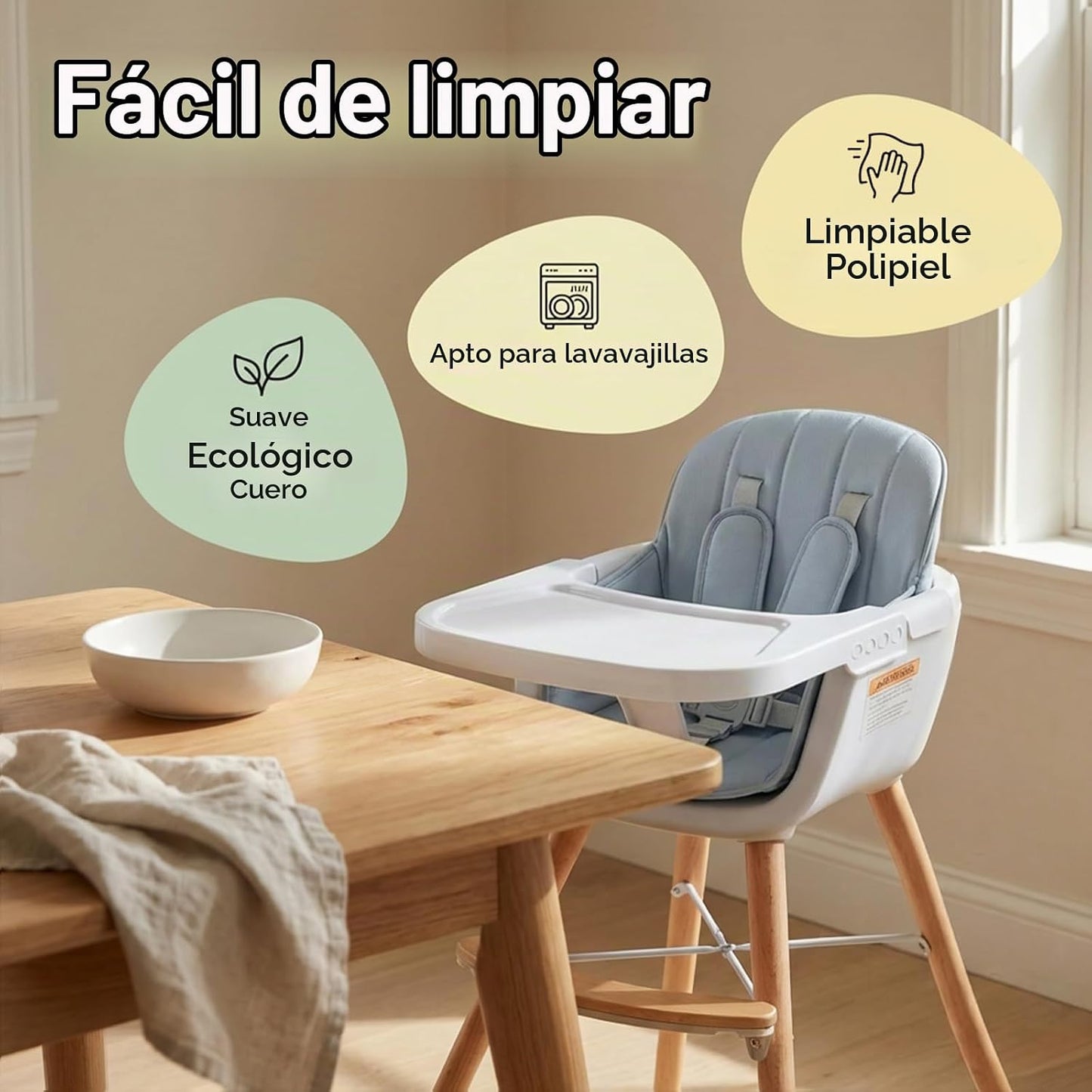 Mallify Silla alta de madera 3 en 1, sillas altas convertibles para...