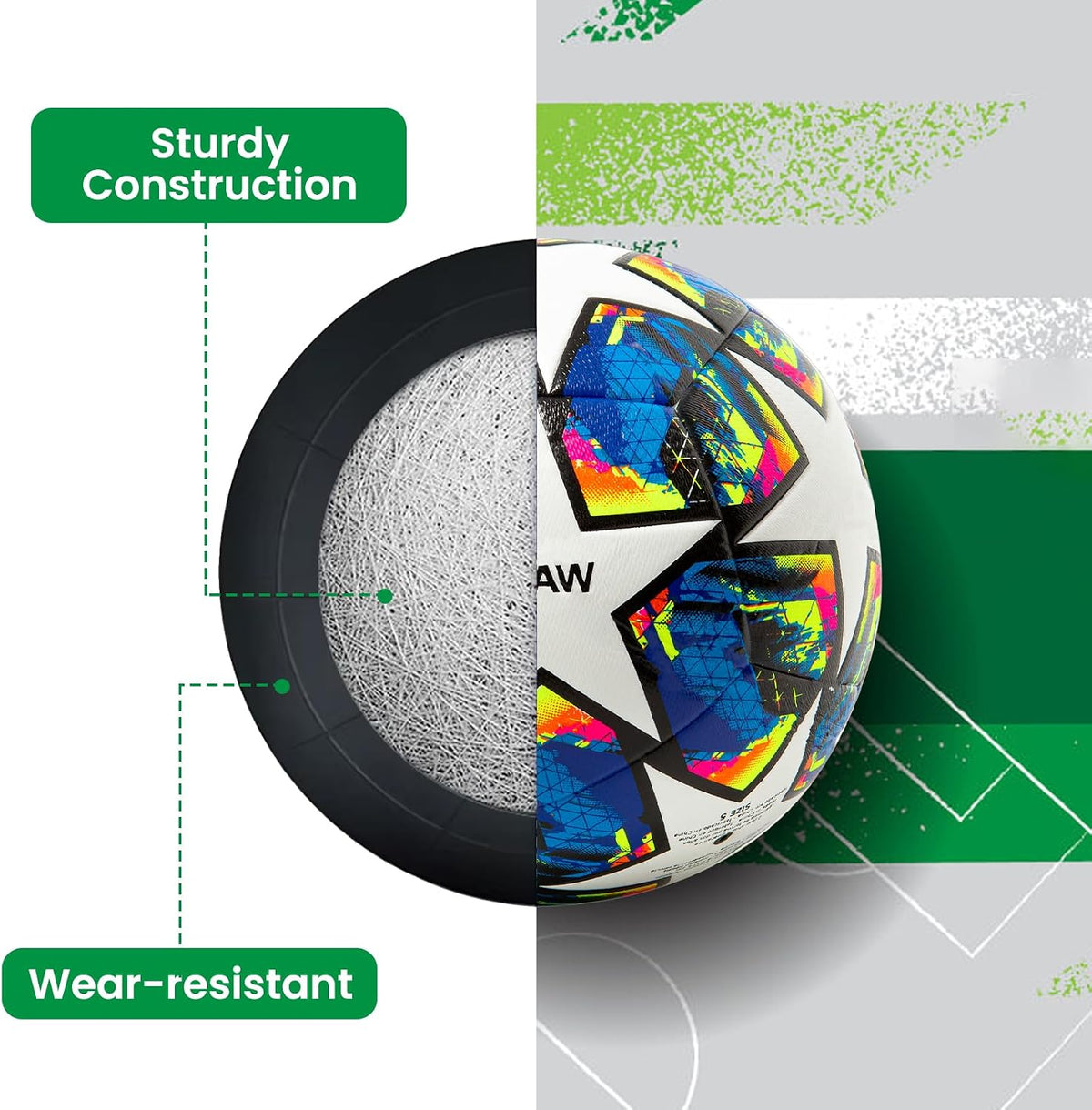 Balón de fútbol ZWAW tamaño 5, de cuero PU impermeable, balón ofici...