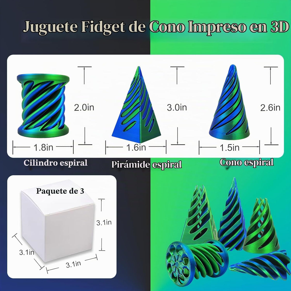 3 piezas 3D impreso pirámide imposible passthrough escultura, cono...