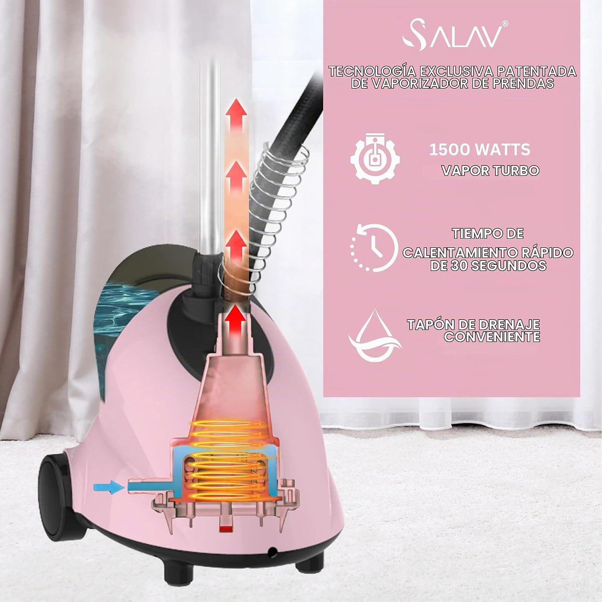 SALAV GS18-DJ - Vaporizador de ropa de pie con ruedas giratorias pa...