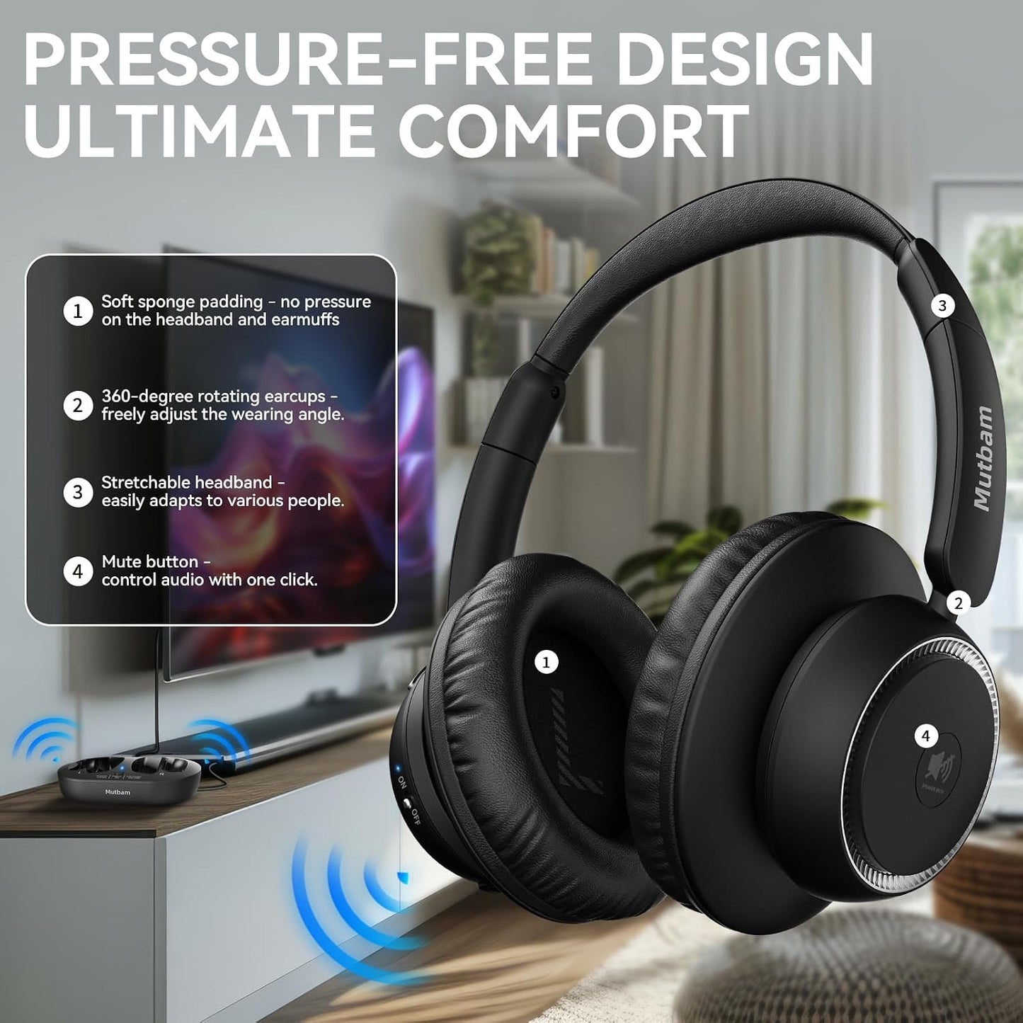 Mutbam Auriculares Inalámbricos para TV, Auriculares TV Inalámbrico...