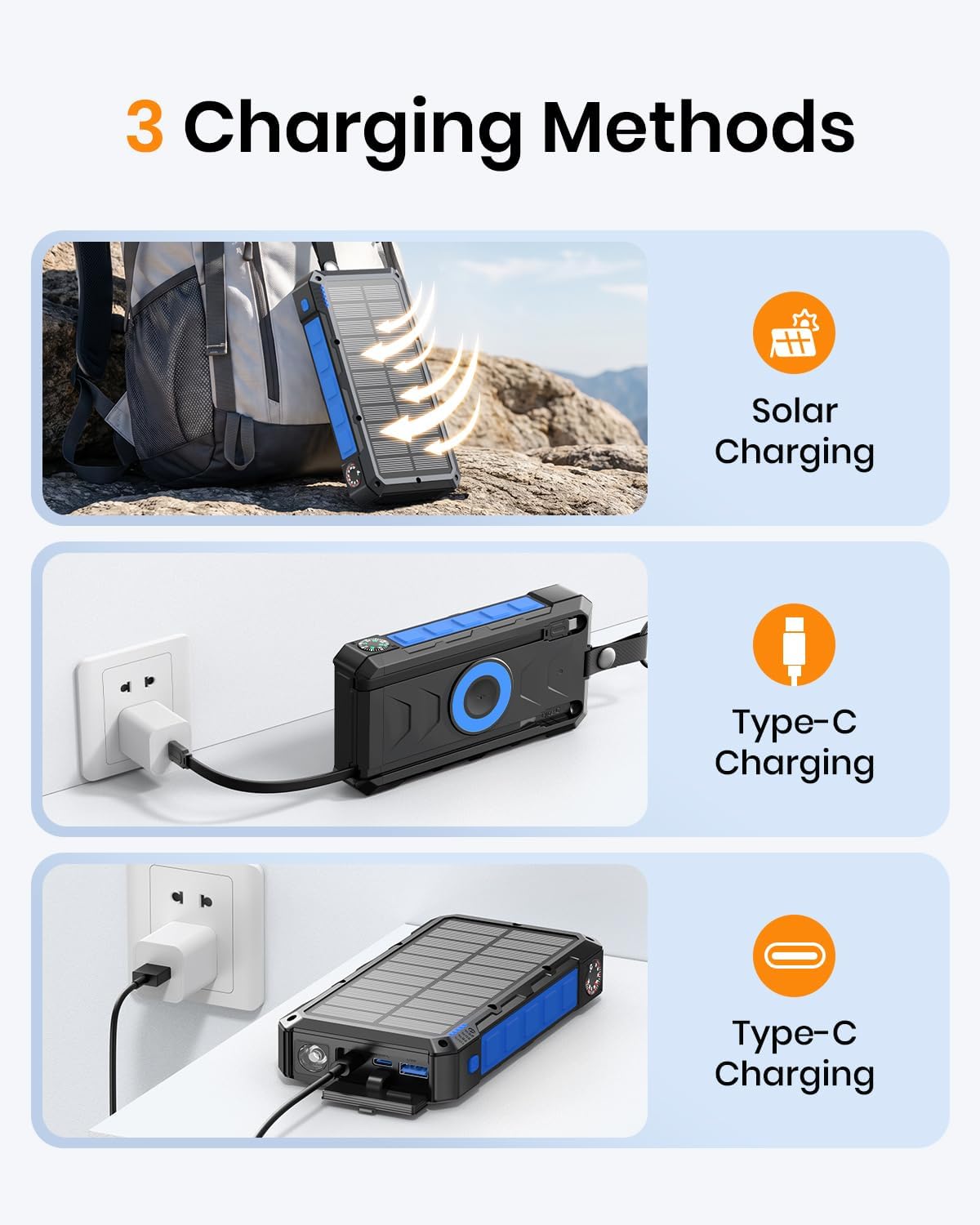 SOARAISE 50000mAh 22.5W Cargador solar Banco de energía solar portá...