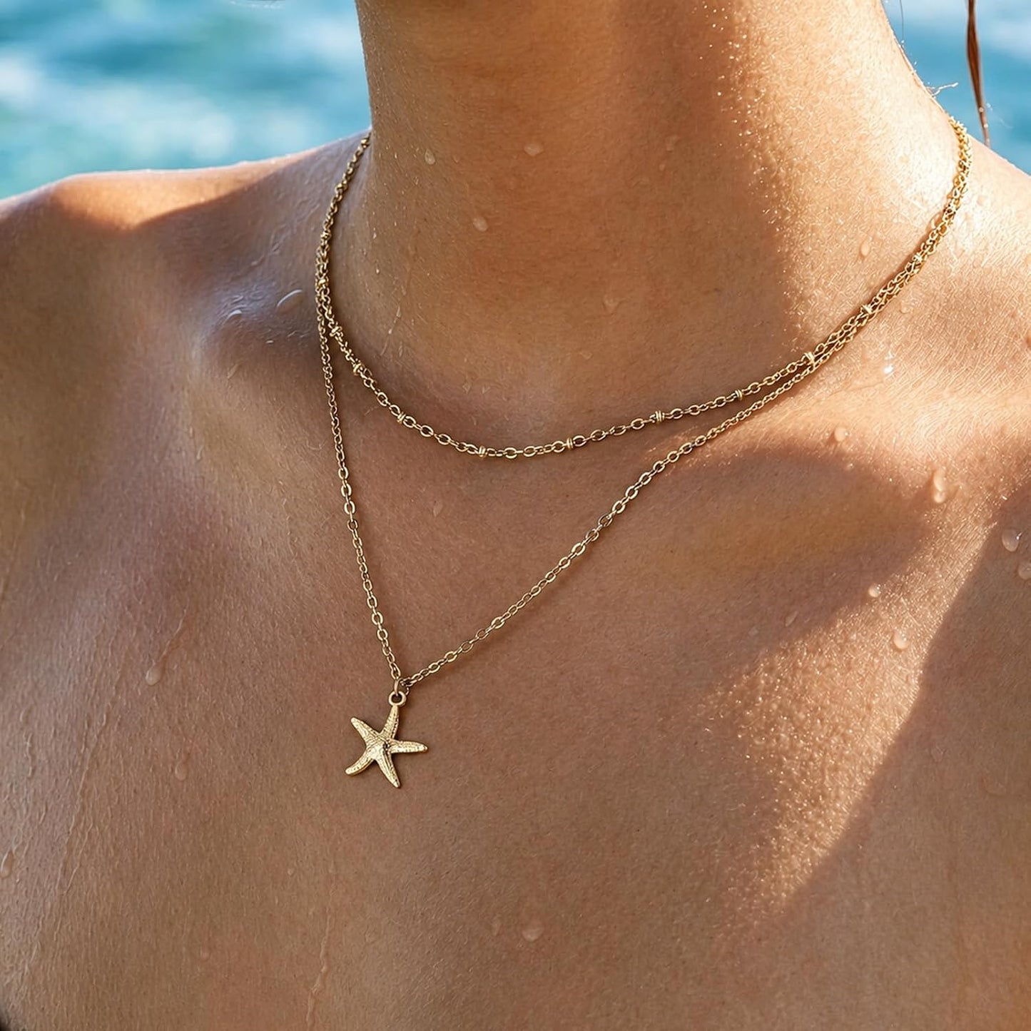 Collar de estrella de mar de playa de verano en capas para mujer, n...