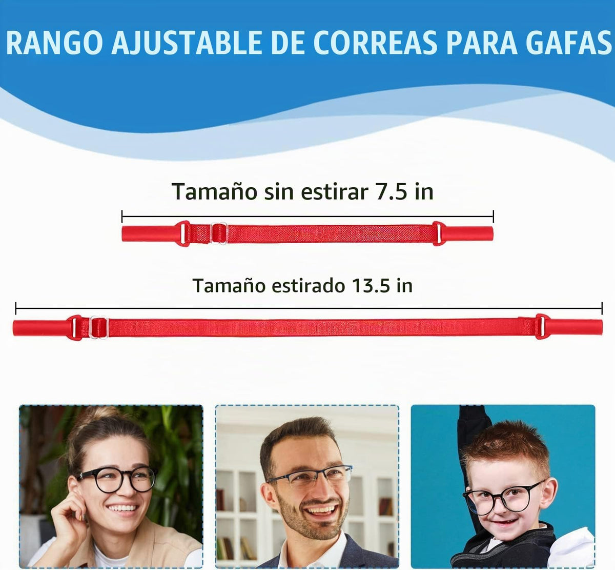 Enenfly Correas ajustables para gafas, paquete de 3 retenedores de...