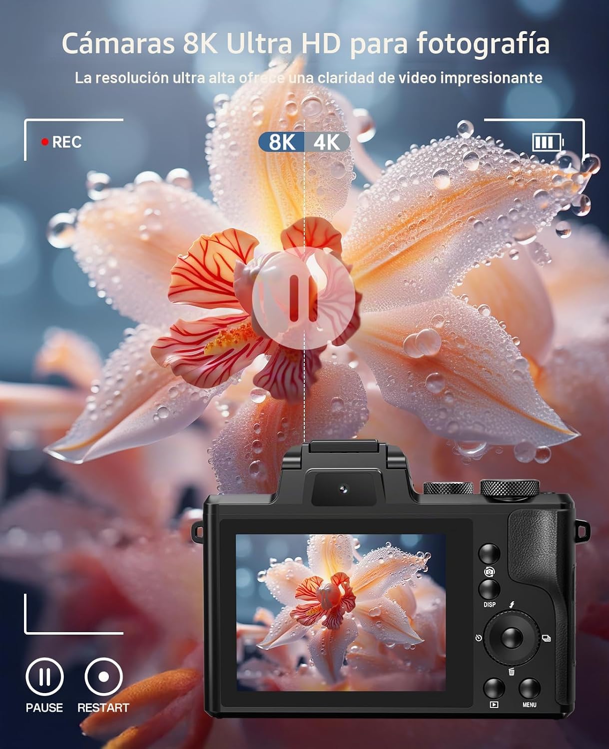 Cámara digital 8K, cámaras con enfoque automático de 88MP para foto...