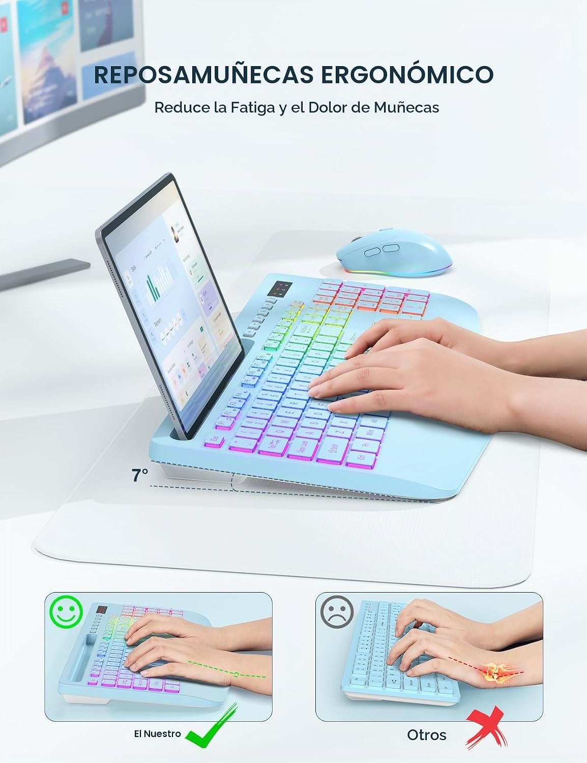 SABLUTE Combo de teclado y mouse inalámbricos, 9 efectos retroilumi...