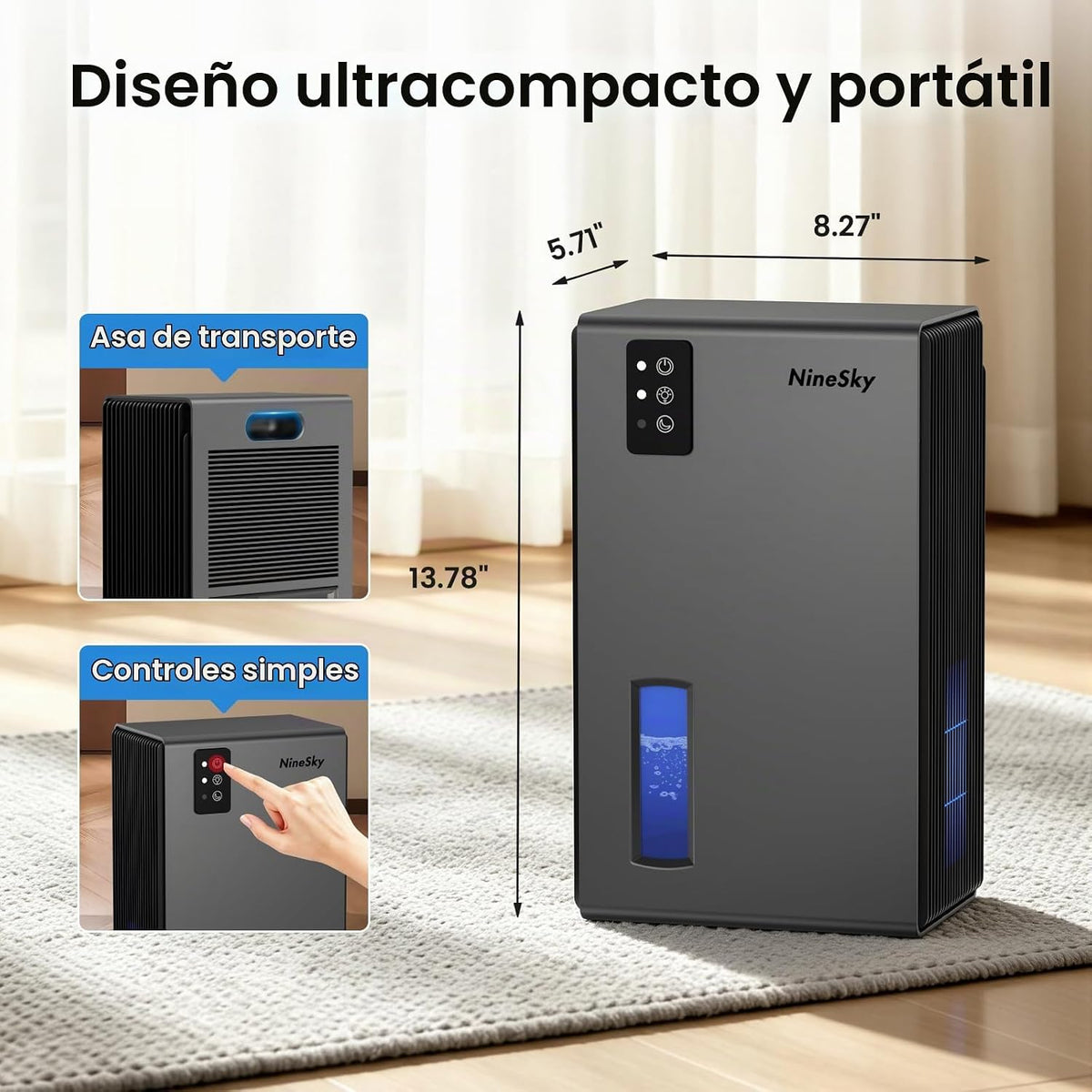 NineSky Deshumidificadores para el hogar, deshumidificador de 1000...