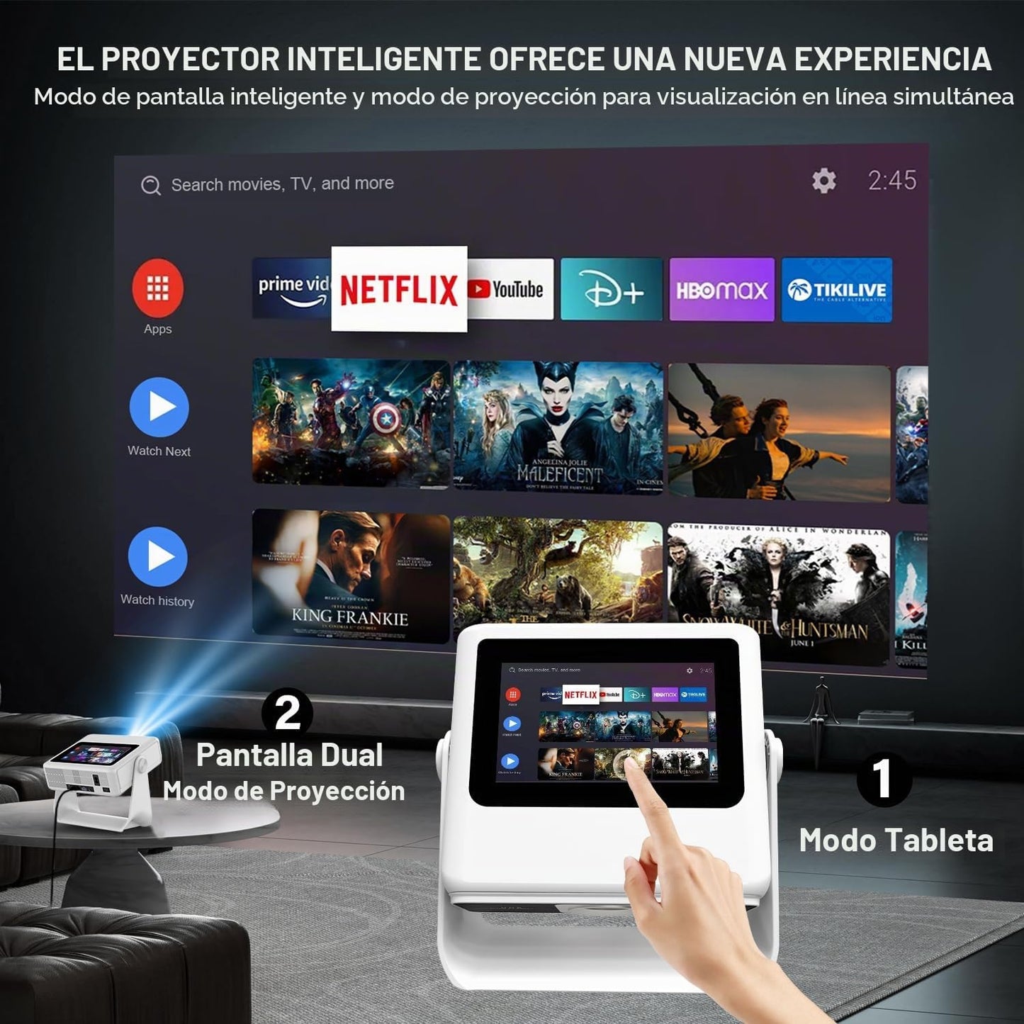 Proyector inteligente con WiFi y Bluetooth, 4K compatible con Nativ...