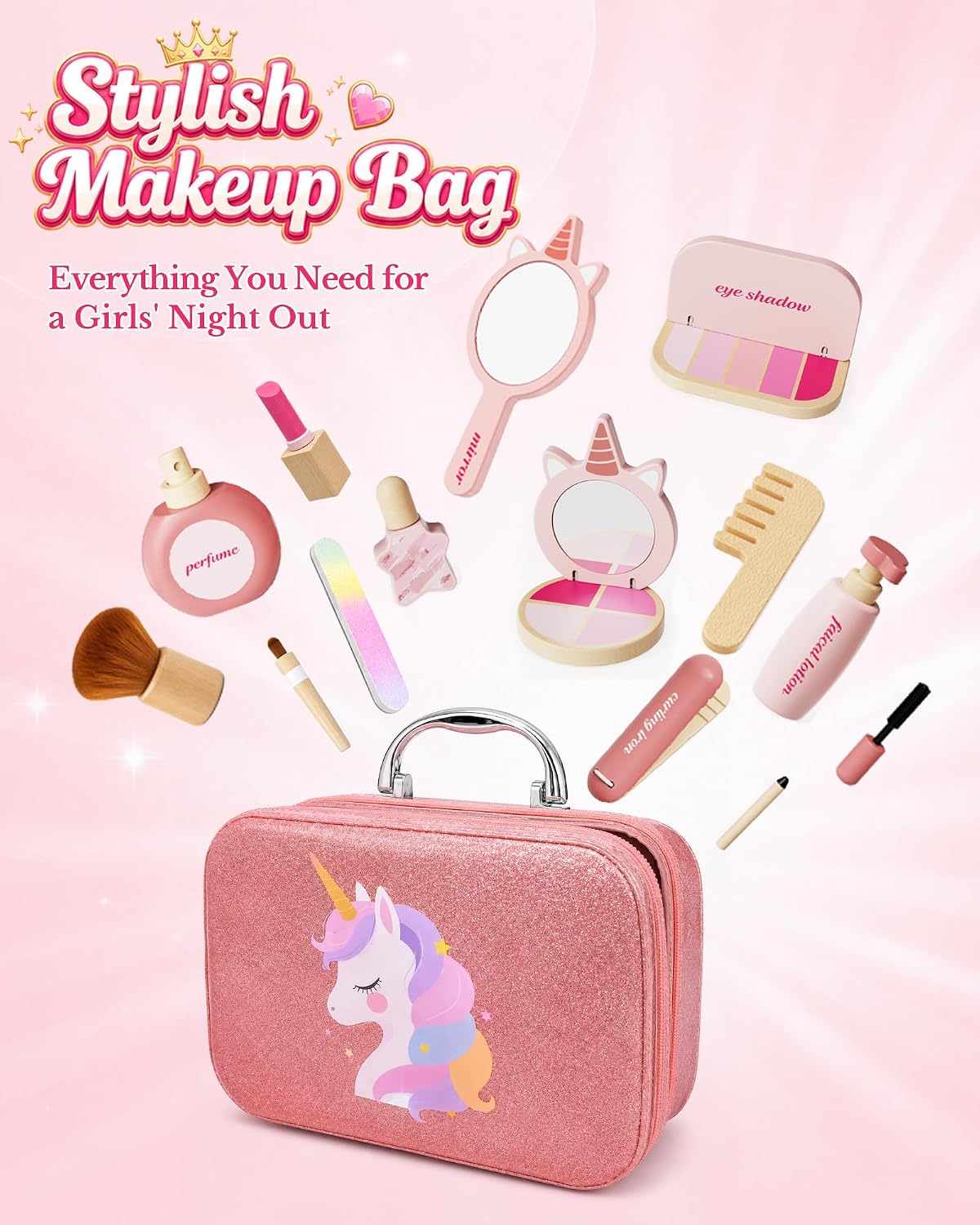 TEKFUN Juego de maquillaje de unicornio de madera para peones | Mad...