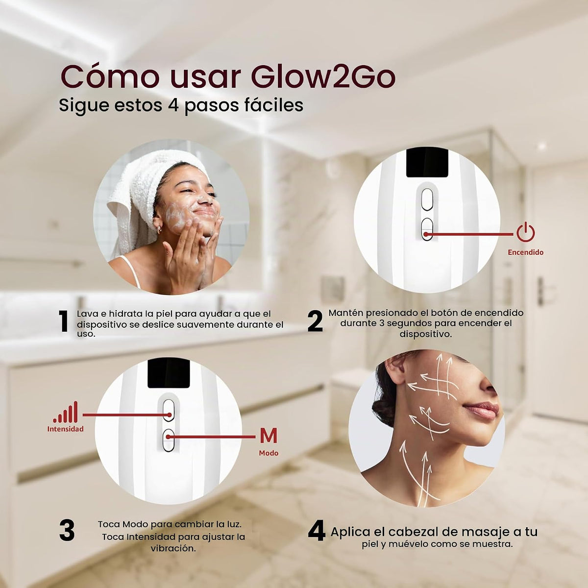 Glow2Go Varita de luz roja para cara y cuello, kit de spa masajeado...