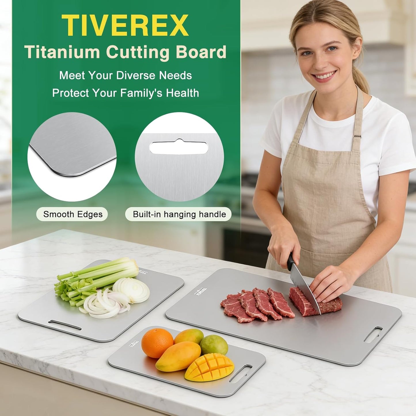 TIVEREX Tabla de cortar de titanio, tablas de cortar de titanio 100...