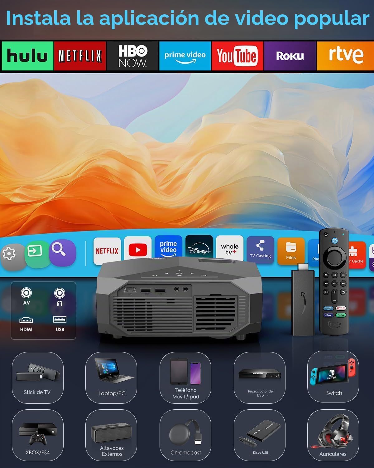 Proyector con WiFi y Bluetooth, proyector de película portátil para...