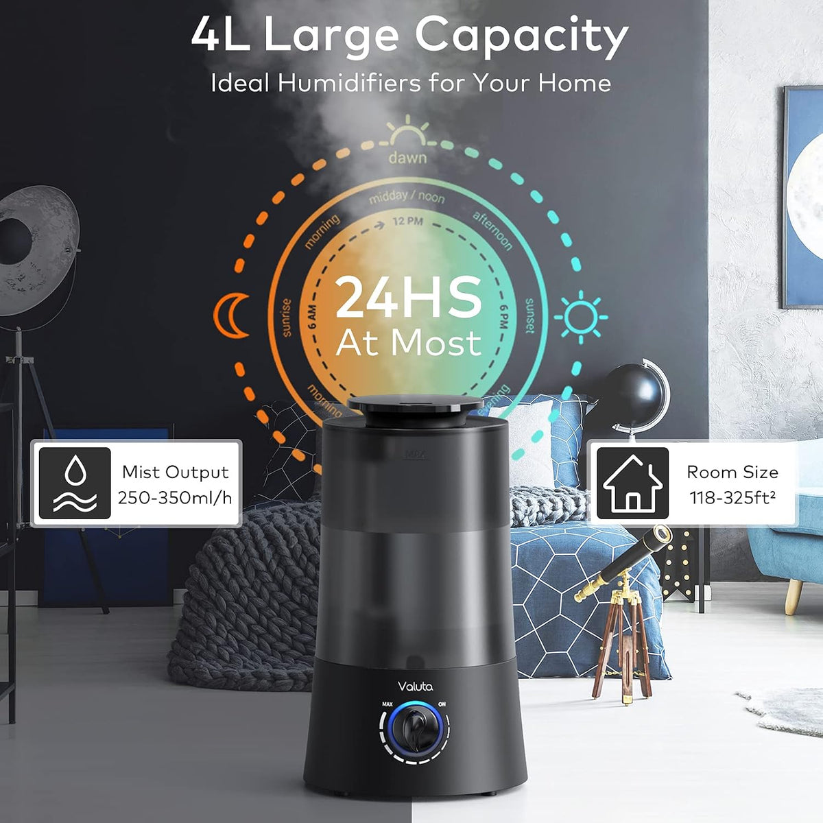 Humidificadores para dormitorio, humidificador de niebla fría de 4...