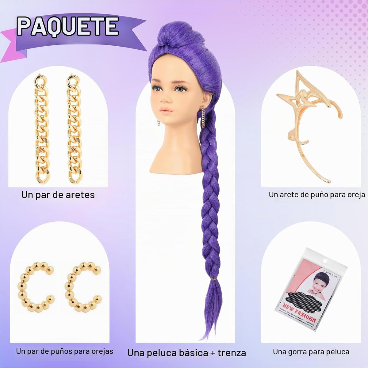 Peluca de disfraz de anime de trenza morada de 33 pulgadas de largo...