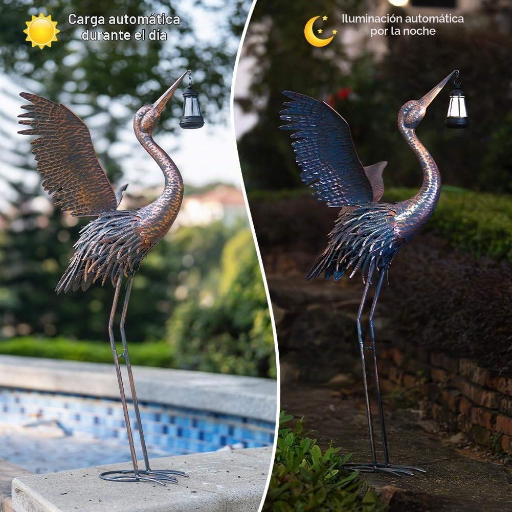 ViteenLight Estatuas de jardín de grúa de 43" con luz solar par...