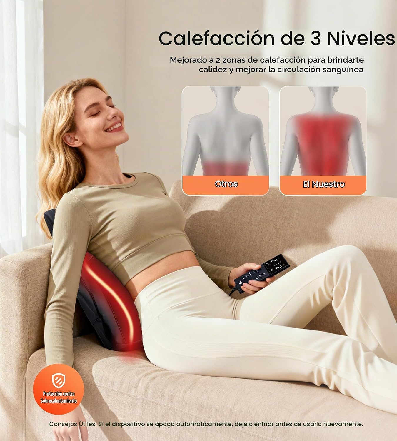 Masajeador Shiatsu de espalda con calor \u2013 Masajeador de cuello...