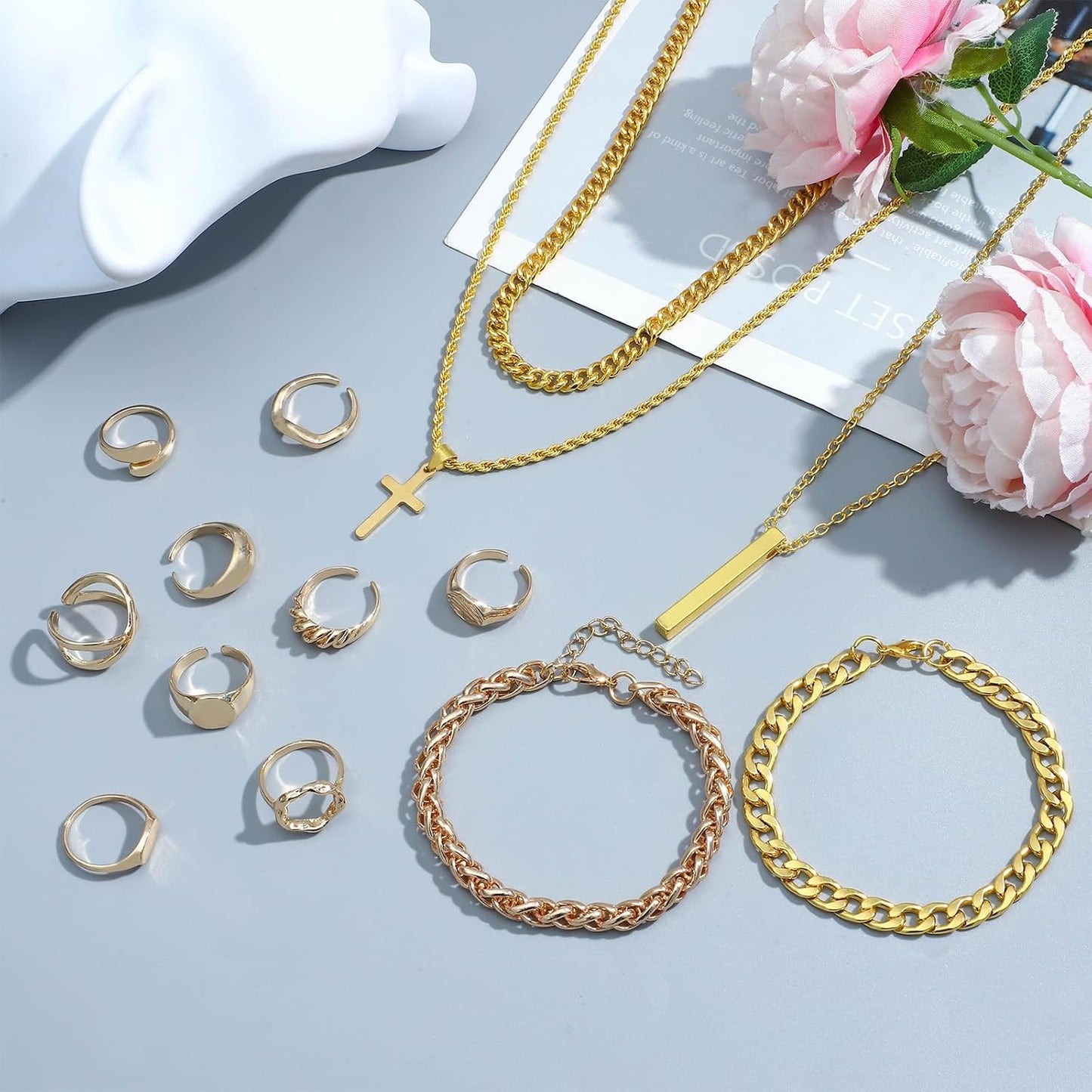 NEWITIN Juego de 15 piezas de joyería de plata para hombre, acero i...