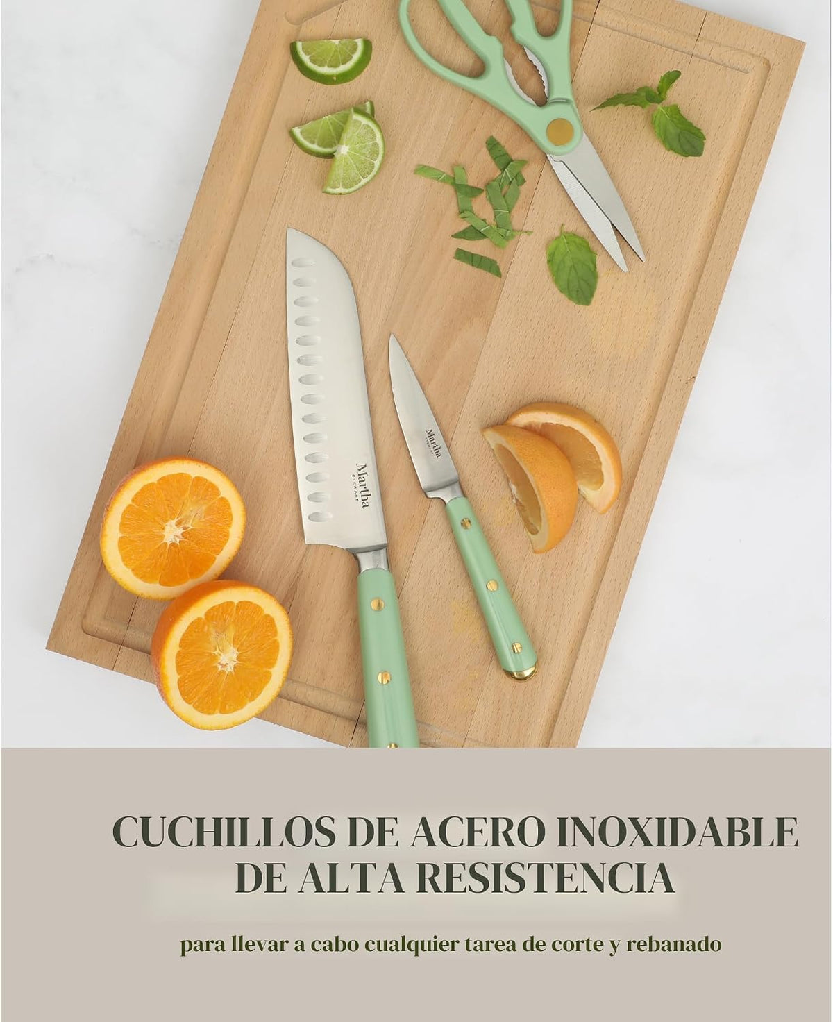 Martha Stewart Juego de 16 cuchillos de cocina Lockton de acero ino...