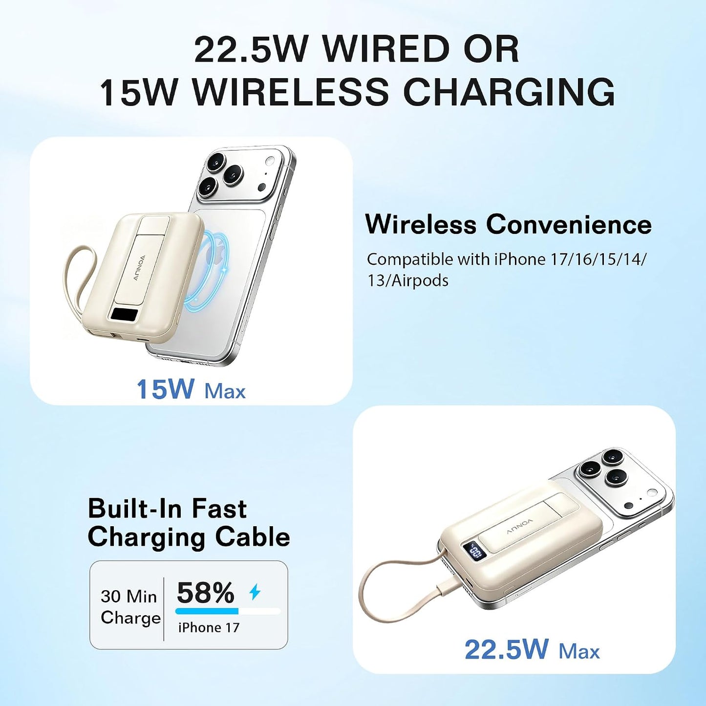 VONUV Cargador portátil magnético de 10000 mAh, banco de energía in...